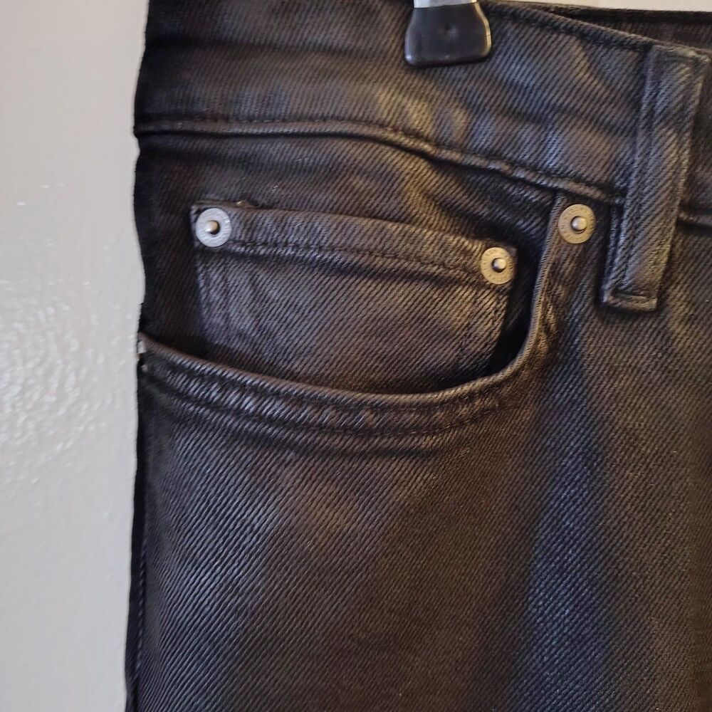Lauren Ralph Lauren Coated Black Jeans 16 Waxed Leather Look Wide LRL 5 Pocket - Picture 6 of 12